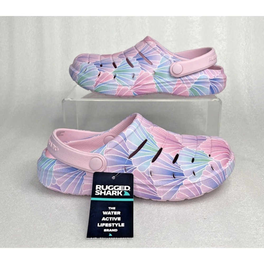 Rugged Shark Eva Shell Print Pink Clogs Slip on Sandals Girls Size 1 NEW - Picture 5 of 16